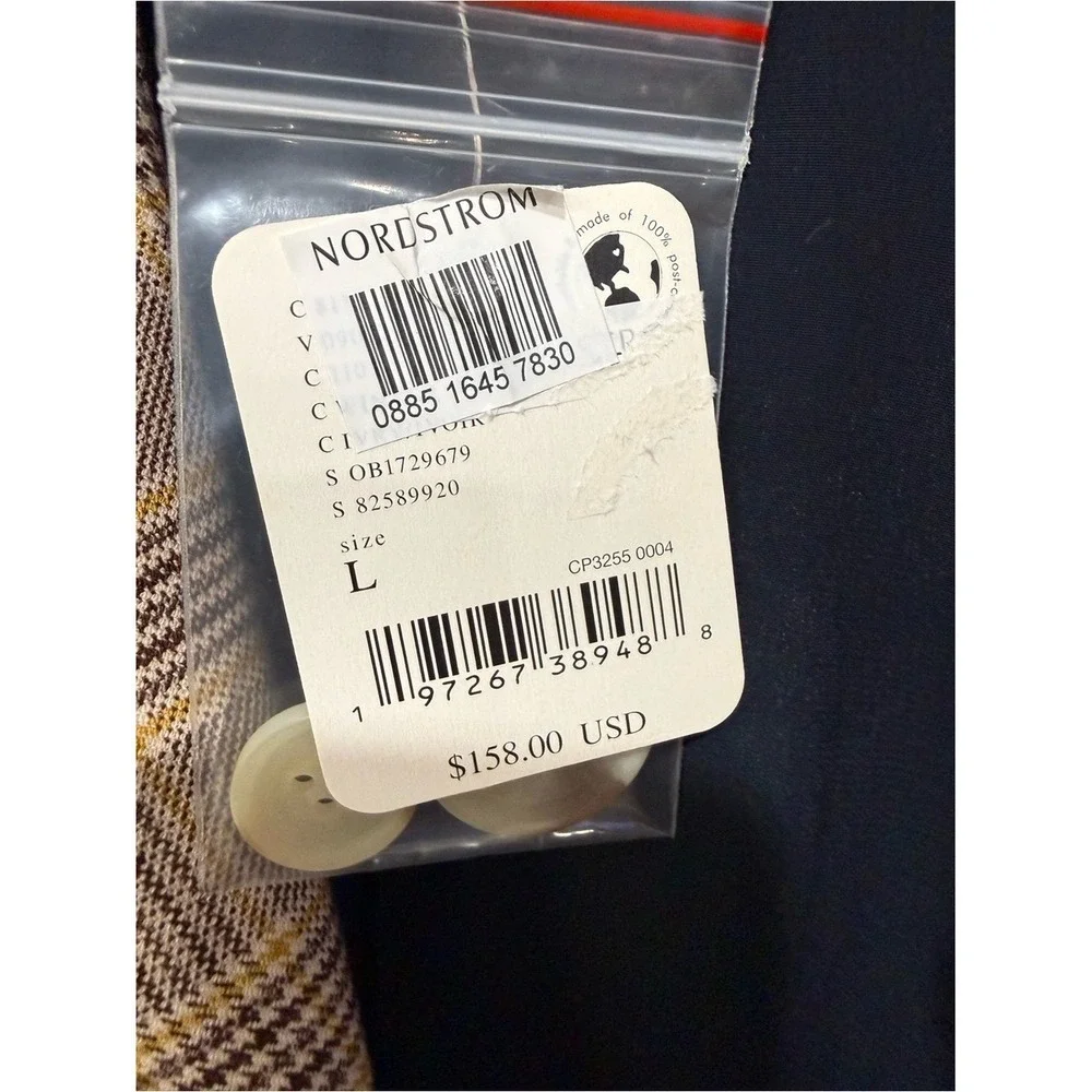 NWT Free People Crosby‎ Plaid Blazer Sz Large In WINTER WHEAT